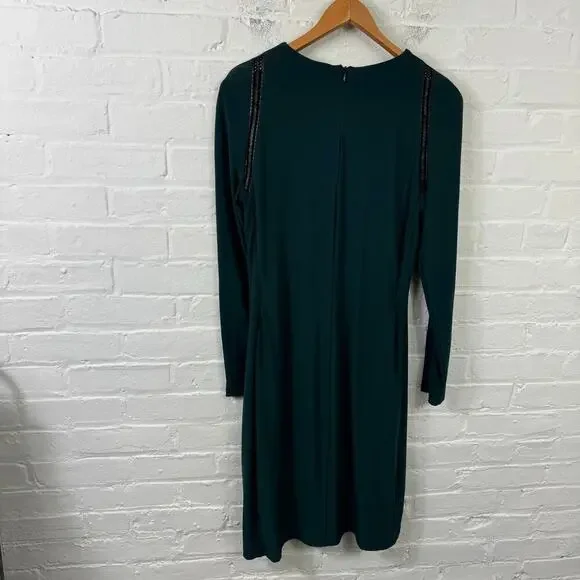 Lauren Ralph Lauren Women Jonni Faux Leather Trim Gathered Sheath Dress Size 14 - Picture 3 of 5